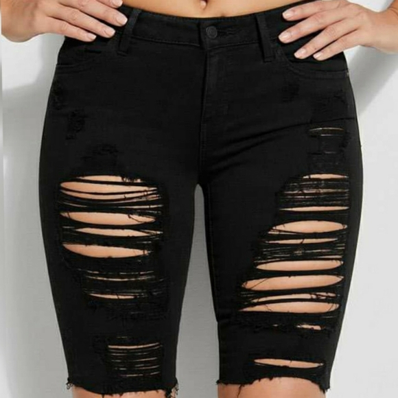 NEW GUESS Destroyed Bermuda Skinny Shorts SZ 25 - Picture 1 of 6